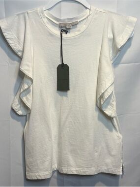 All Saints Cream Ruffle Sleeve Short-Sleeve Tee
